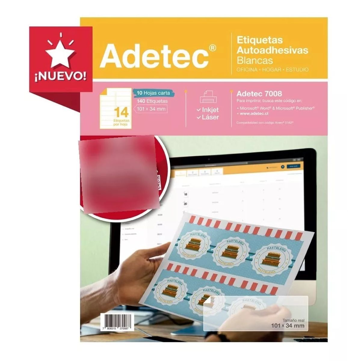 ADETEC - 140 Etiquetas Adhesivas Inkjet/laser 101x34 mm 10 Hojas
