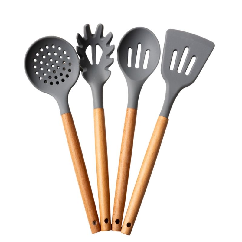 GENERICO - Utensilios de Cocina 4 piezas Silicona con Mango de Madera