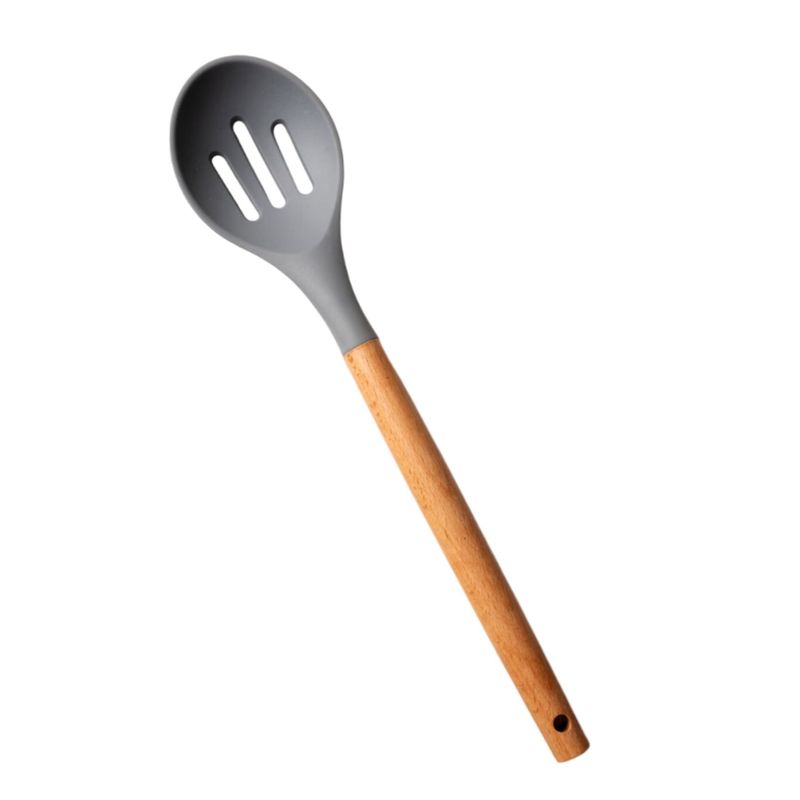 GENERICO - Cuchara Acanalada De silicona y Mango Madera Utensilios de cocina