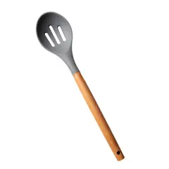 GENERICO - Cuchara Acanalada De silicona y Mango Madera Utensilios de cocina
