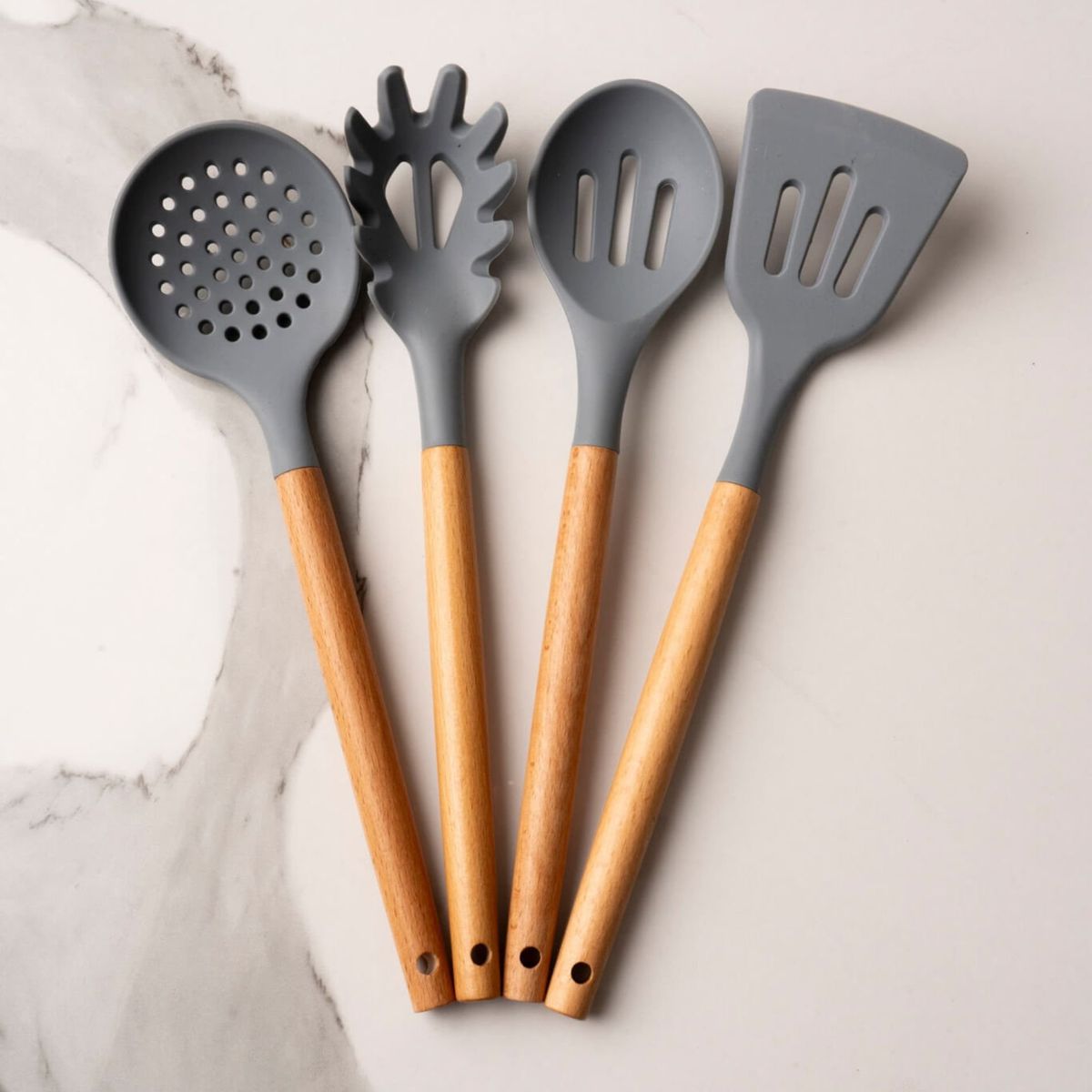 GENERICO - Cuchara Acanalada De silicona y Mango Madera Utensilios de cocina