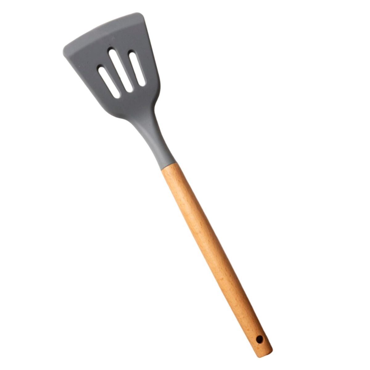 GENERICO - Espátula Acanalada de Silicona con Mango Madera Utensilios de Cocina