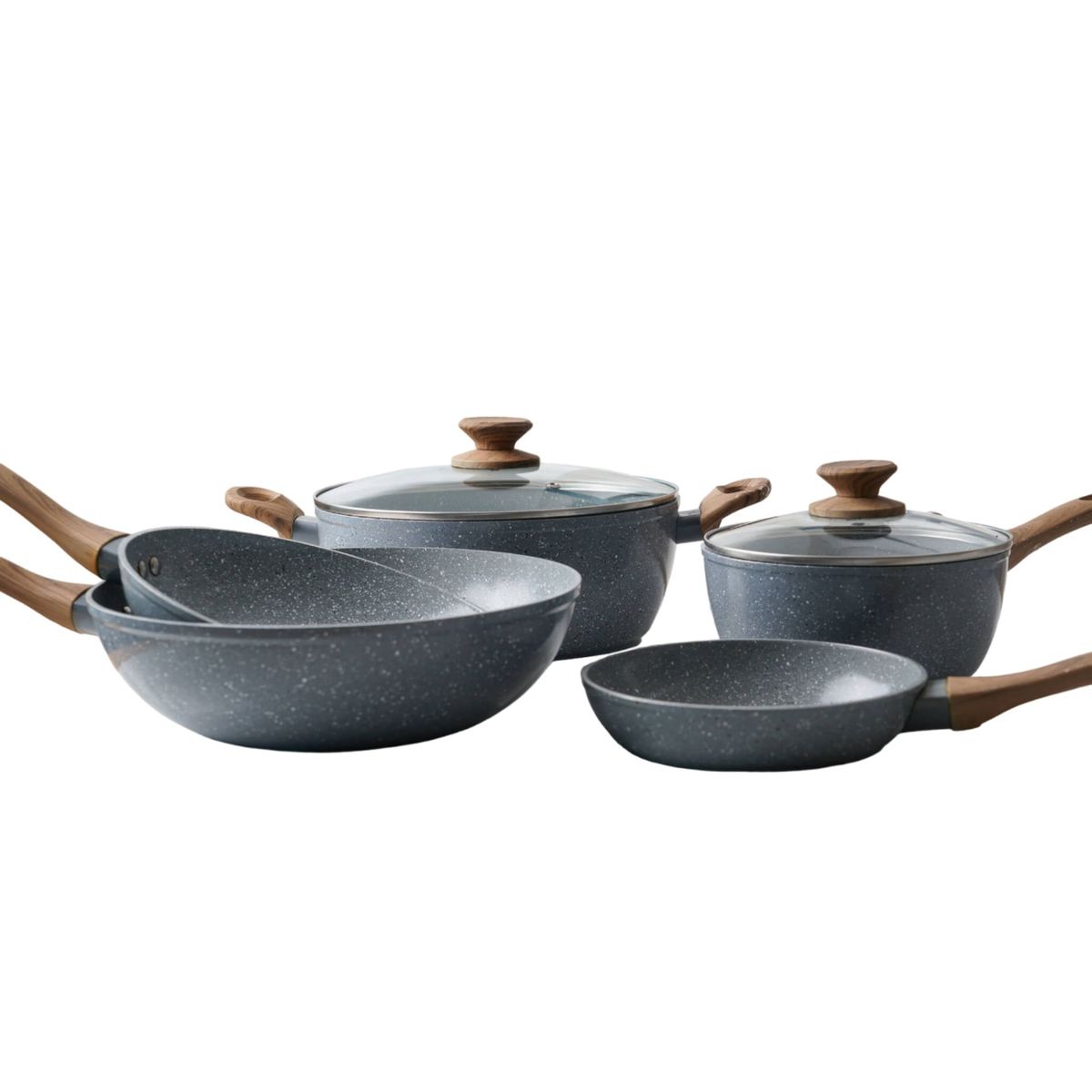 GENERICO - Bateria De Cocina 7 Piezas Antiadherente Ceramica Marmolada