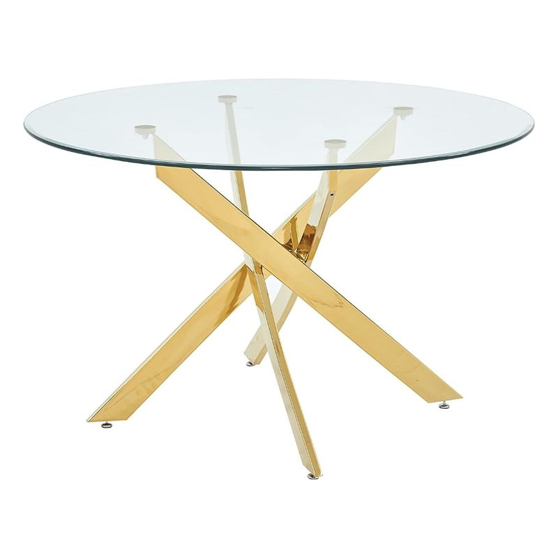PANDALINO - Mesa Comedor Redonda Alison: - Vidrio Templado - Dorado - - Blanco - 120 cm