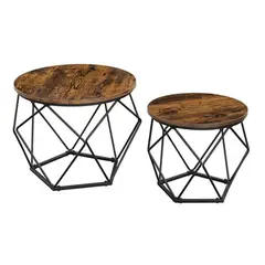 PANDALINO - Juego de 2 Mesas de Centro Nogal - Estilo Industrial