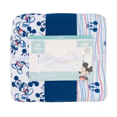 BAMBINO - Set 3 Mantita Franela Azul Mickey Lineas Niño