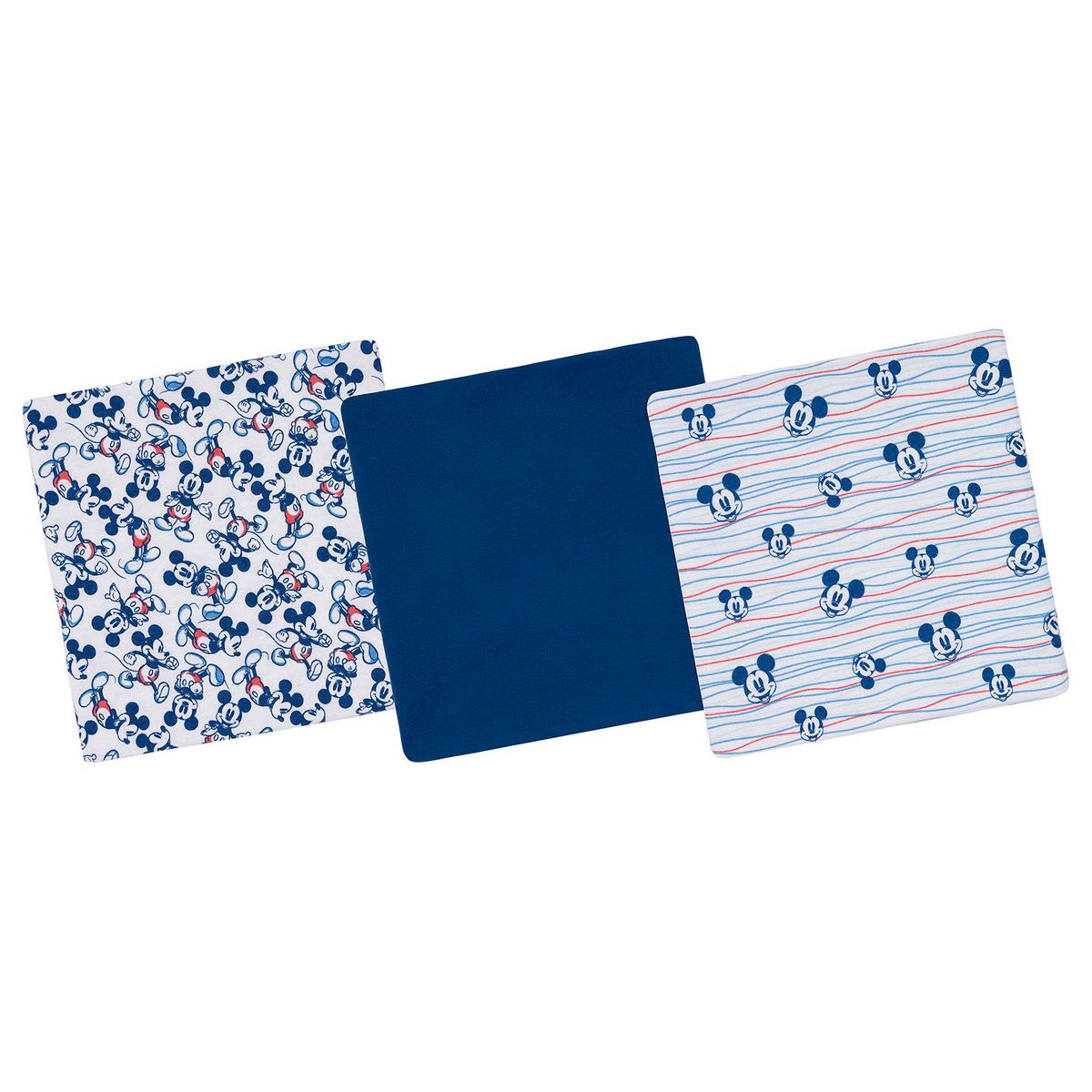 BAMBINO - Set 3 Mantita Franela Azul Mickey Lineas Niño