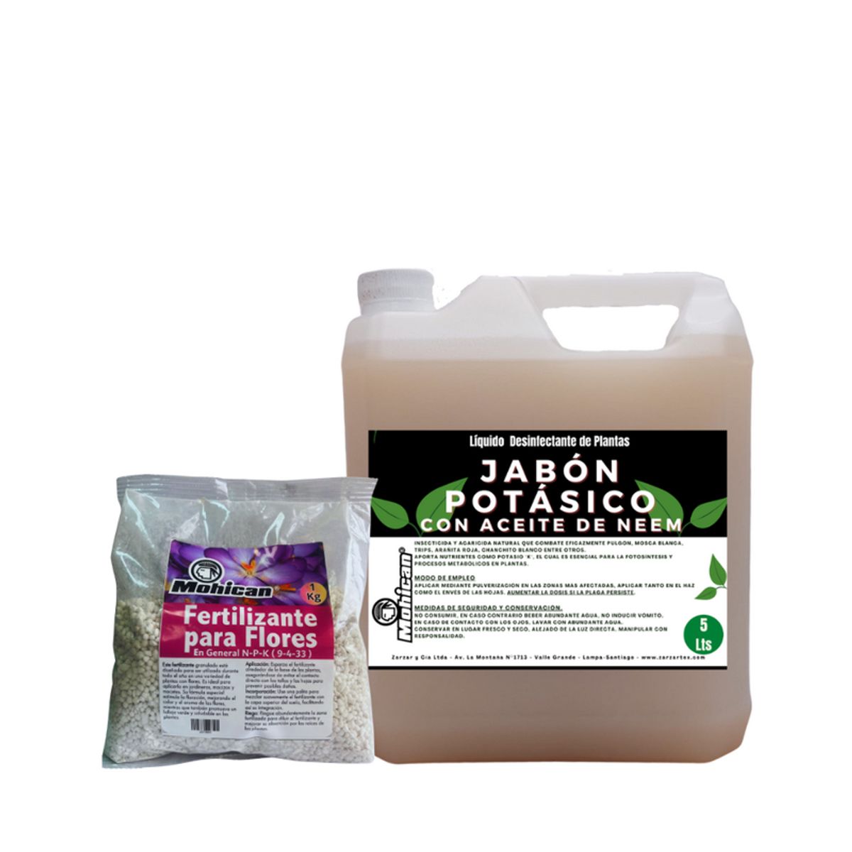 MOHICAN - PROMO JABÓN POTÁSICO NEEM 5L + FERTILIZANTE FLORES 1 KG