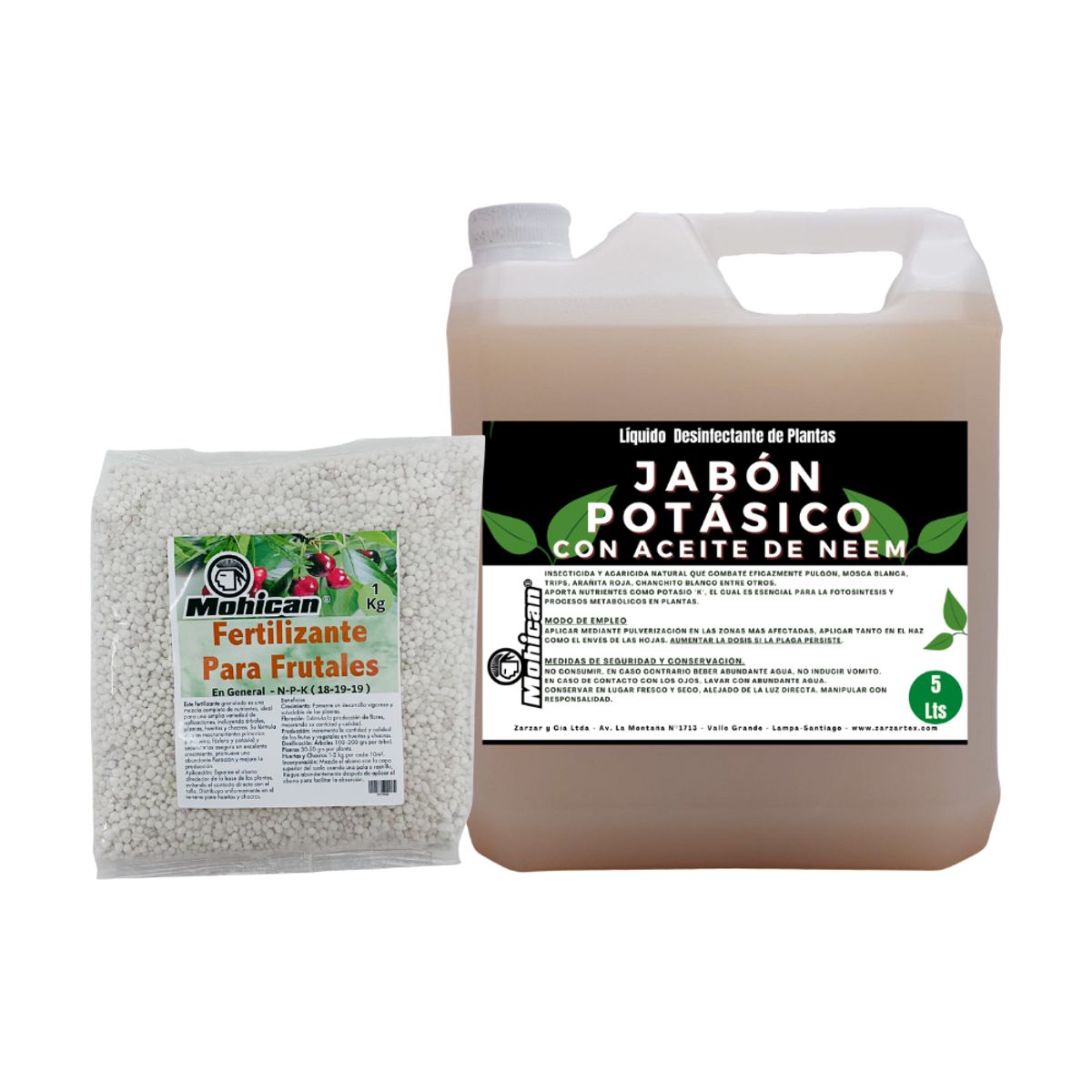 MOHICAN - PROMO JABÓN POTÁSICO NEEM 5L + FERTILIZANTE FRUTALES 1 KG