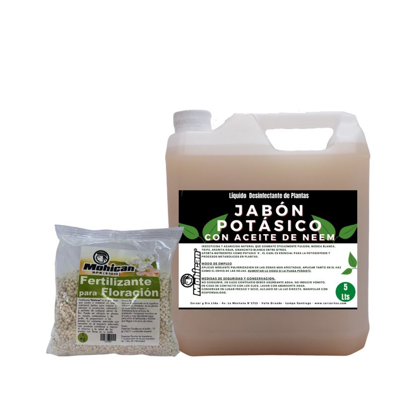 MOHICAN - PROMO JABÓN POTÁSICO NEEM 5L + FERTILIZANTE FLORACIÓN 1 KG