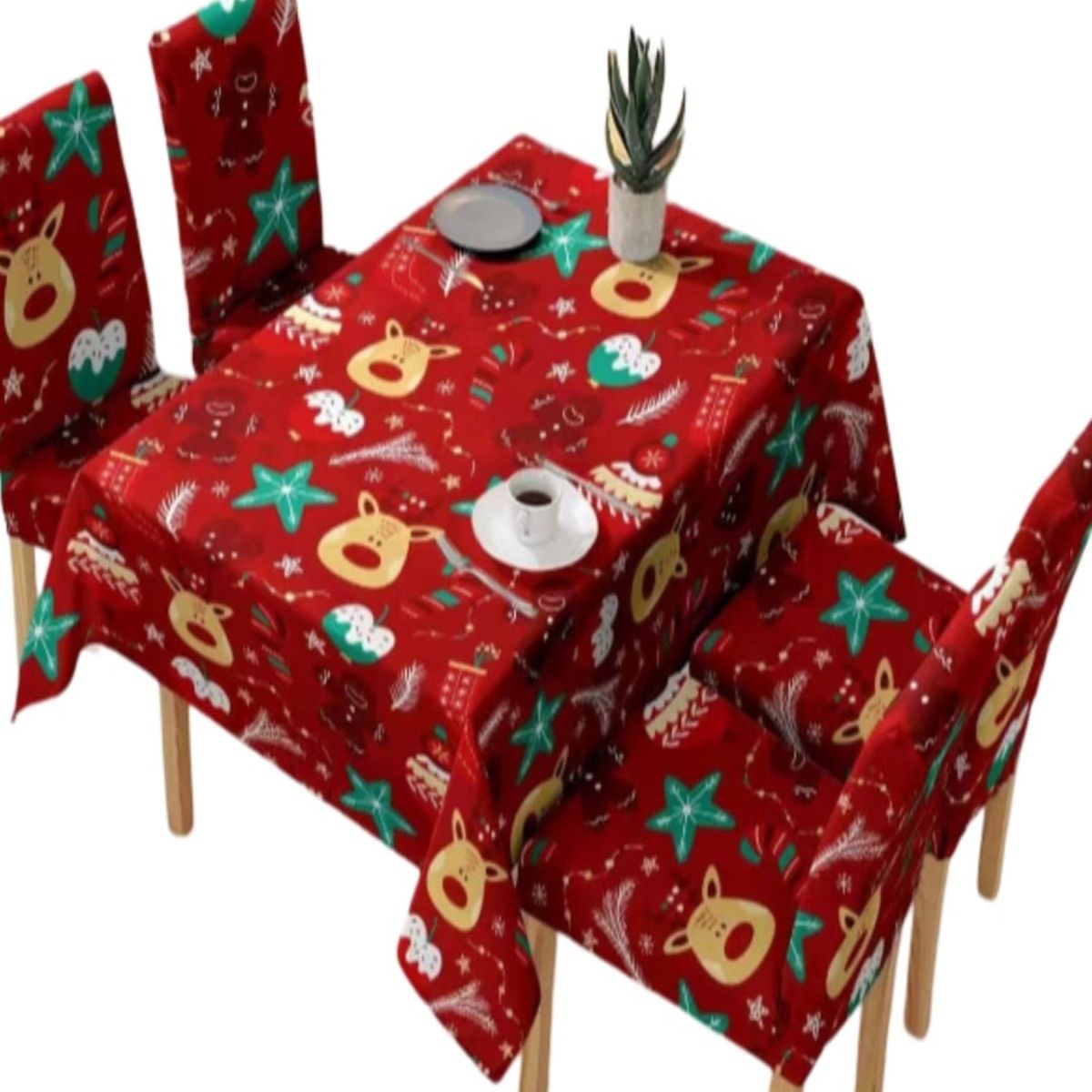 GENERICO - Mantel y Fundas de Sillas Navidad 7 Piezas Decoración 31O3