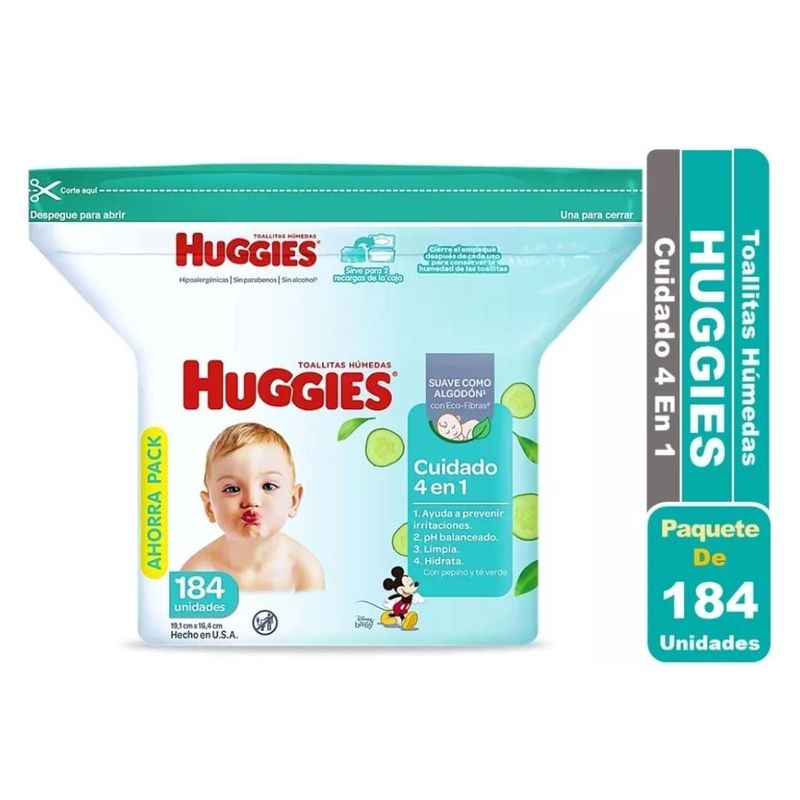 HUGGIES - TOALLITAS HUMEDAS HUG NATURAL CARE 4EN1 2PQTS X 184 UDS
