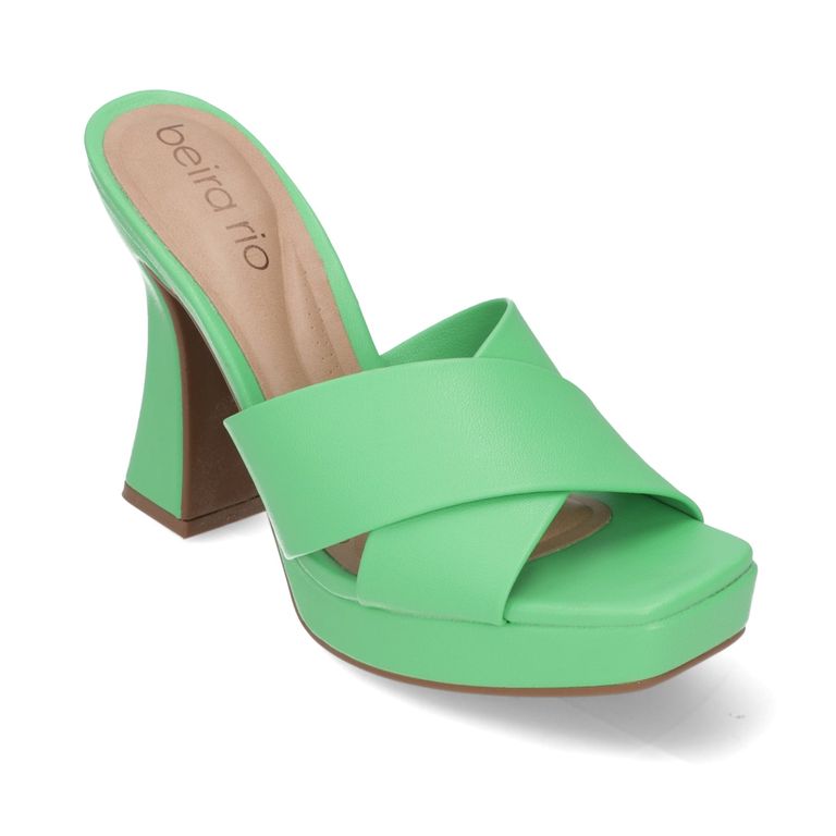 Sandalia Taco Ancho 10cm Mujer Eco Cuero Verde