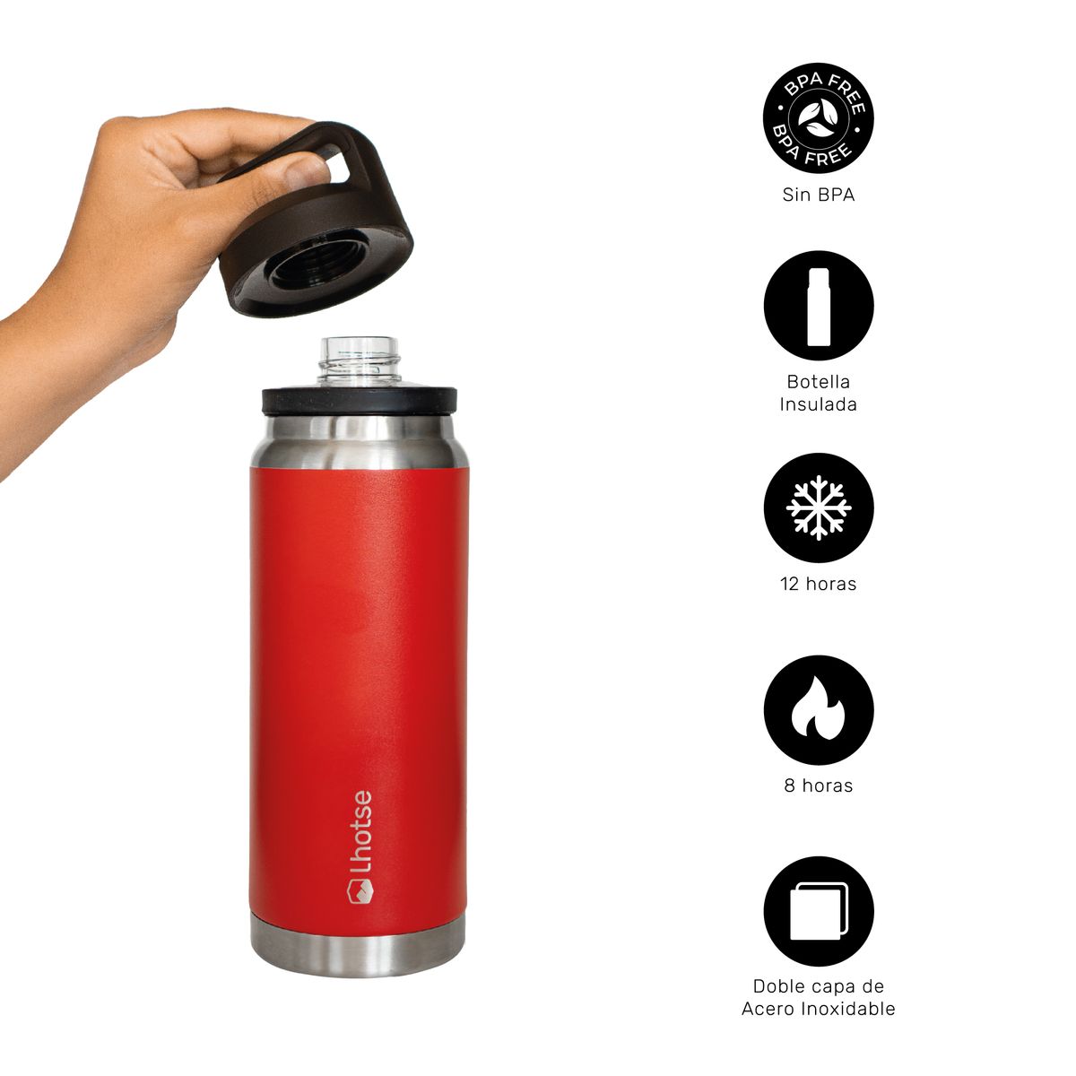 LHOTSE - Botella Térmica Insulada Indo 800ml Red Lhotse