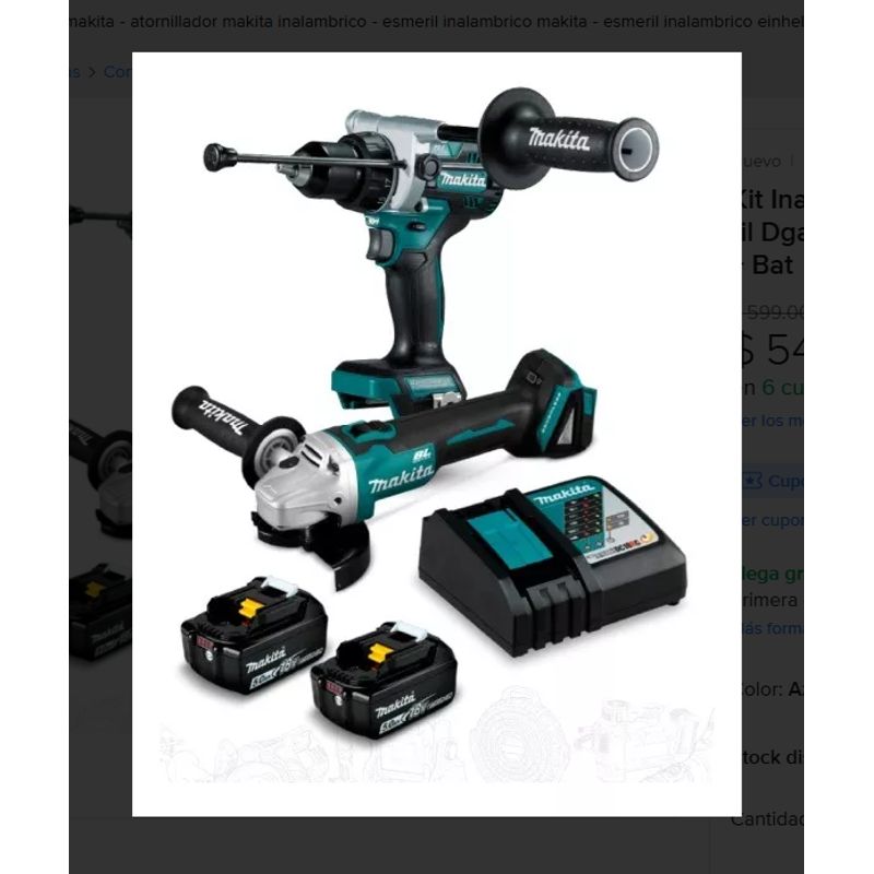 MAKITA - Kit Inalámbrico Makita Esmeril Dga458+ Percutor Dhp486 + Bat
