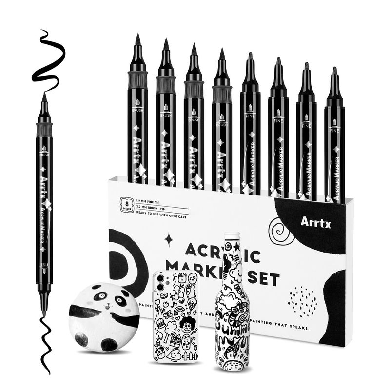 ARRTX - ARRTX 8 MARCADORES DE PINTURA ACRÍLICA DE DOBLE PUNTA NEGRO