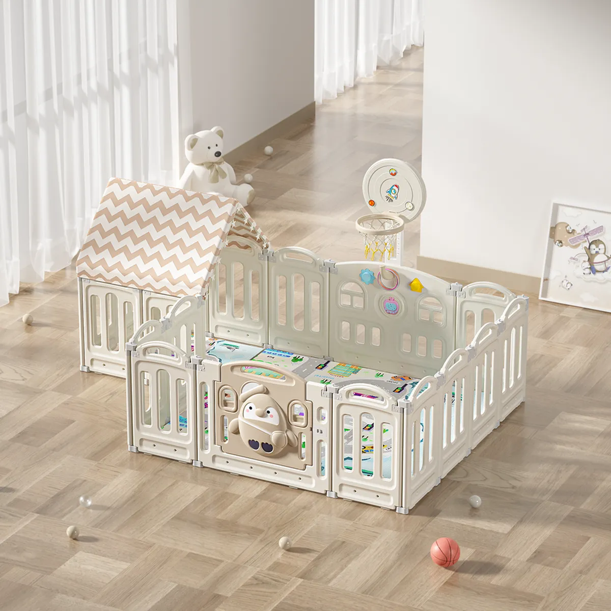 ELEONOR - Corral De Seguridad Bebe Niños Con Juegos y Casita Eleonor