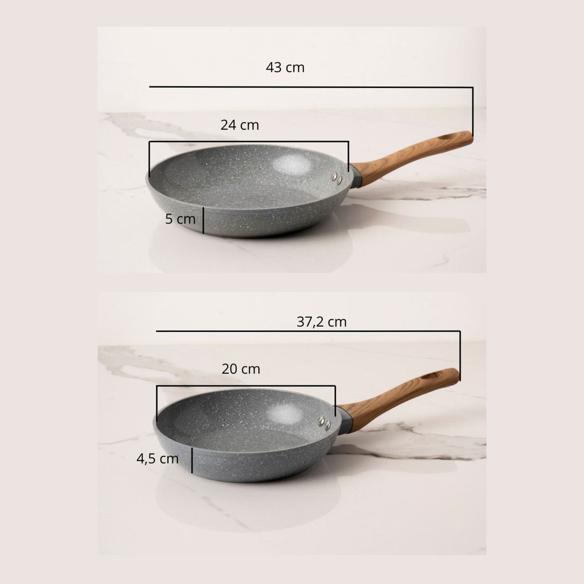 GENERICO - Bateria De Cocina 2 Sartenes Piezas Antiadherente Ceramica Marmolada