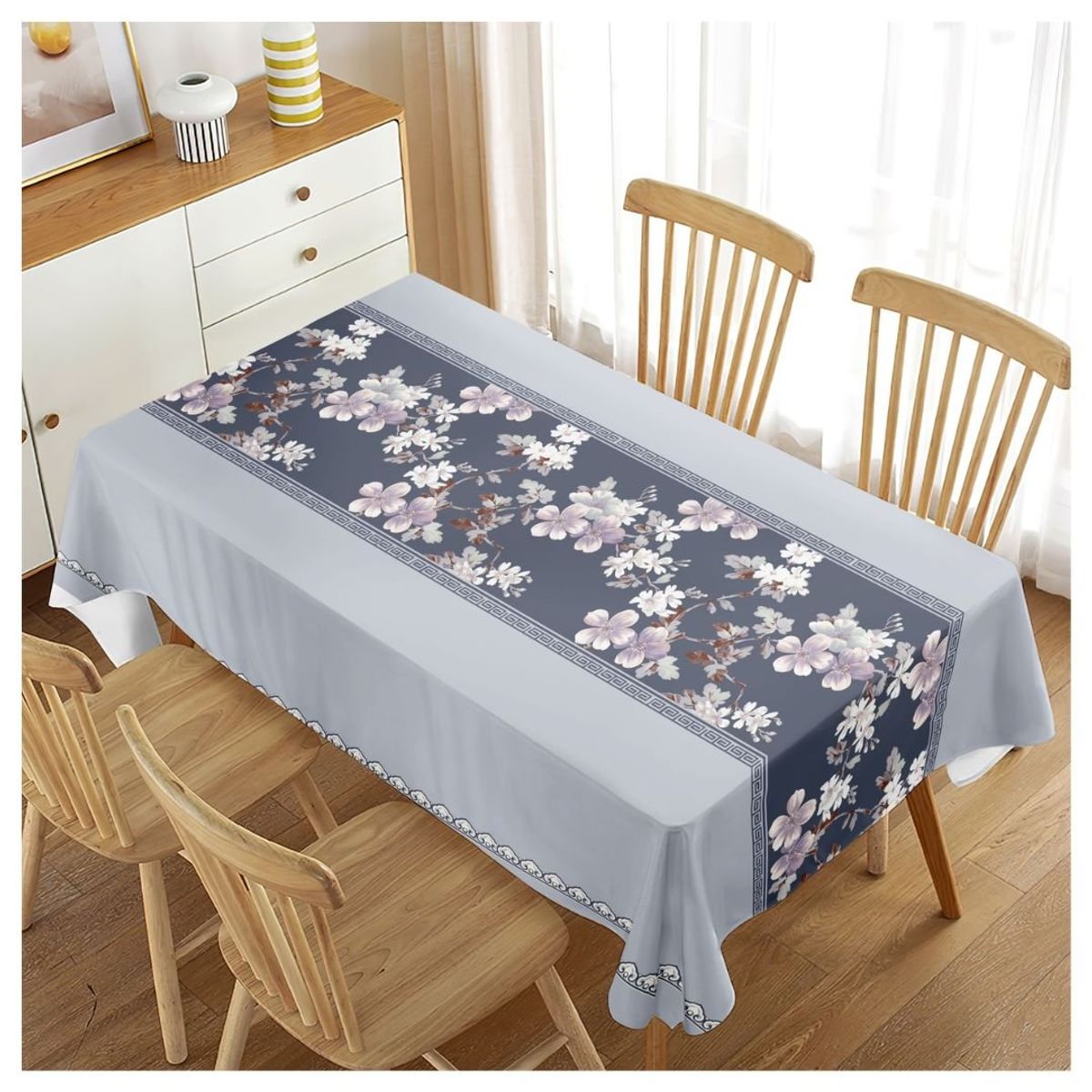 GENERICO - Mantel Rectangular Antimanchas 140 x 220 cm - Gris Azul Mundo Floral