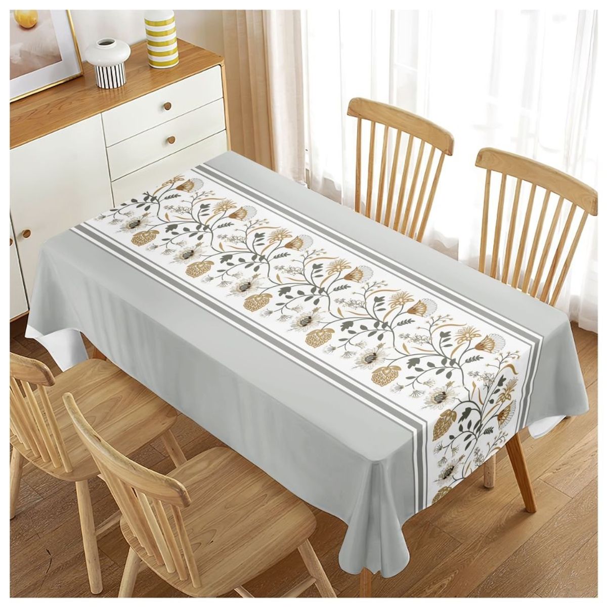 GENERICO - Mantel Rectangular Antimanchas 140 x 220 cm - Gris Hojas Flabeladas