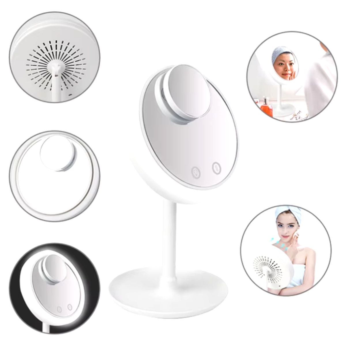 GENERICO - Espejo de Maquillaje Giratorio y Ventilador con luces LED