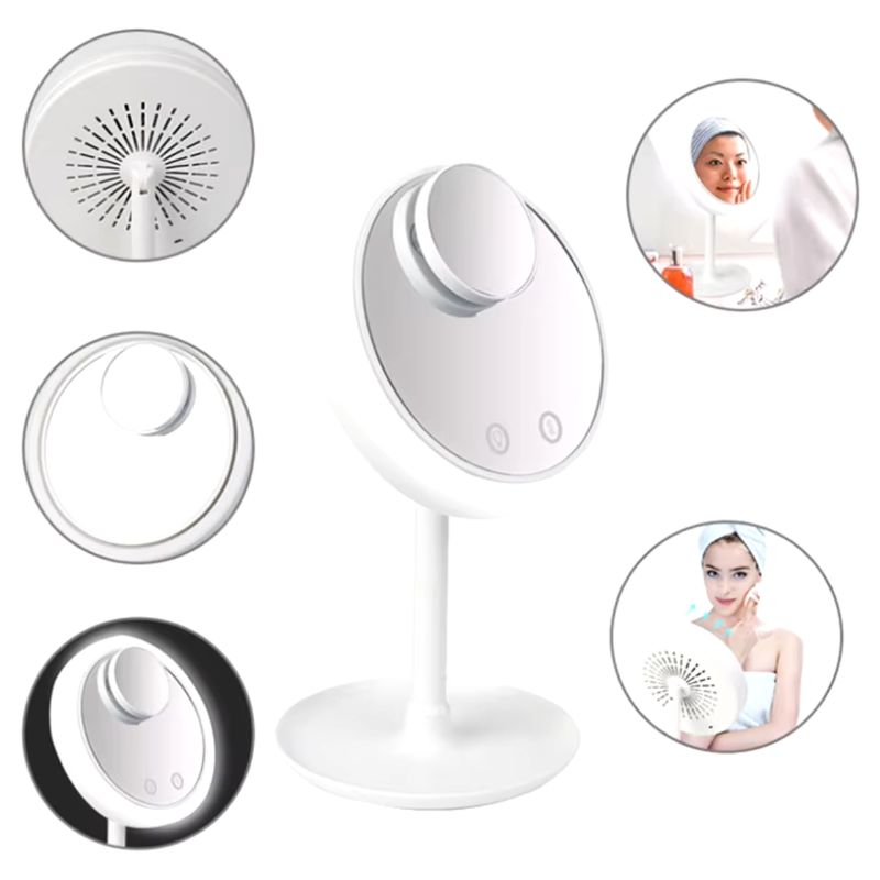 GENERICO - Espejo de Maquillaje Giratorio y Ventilador con luces LED