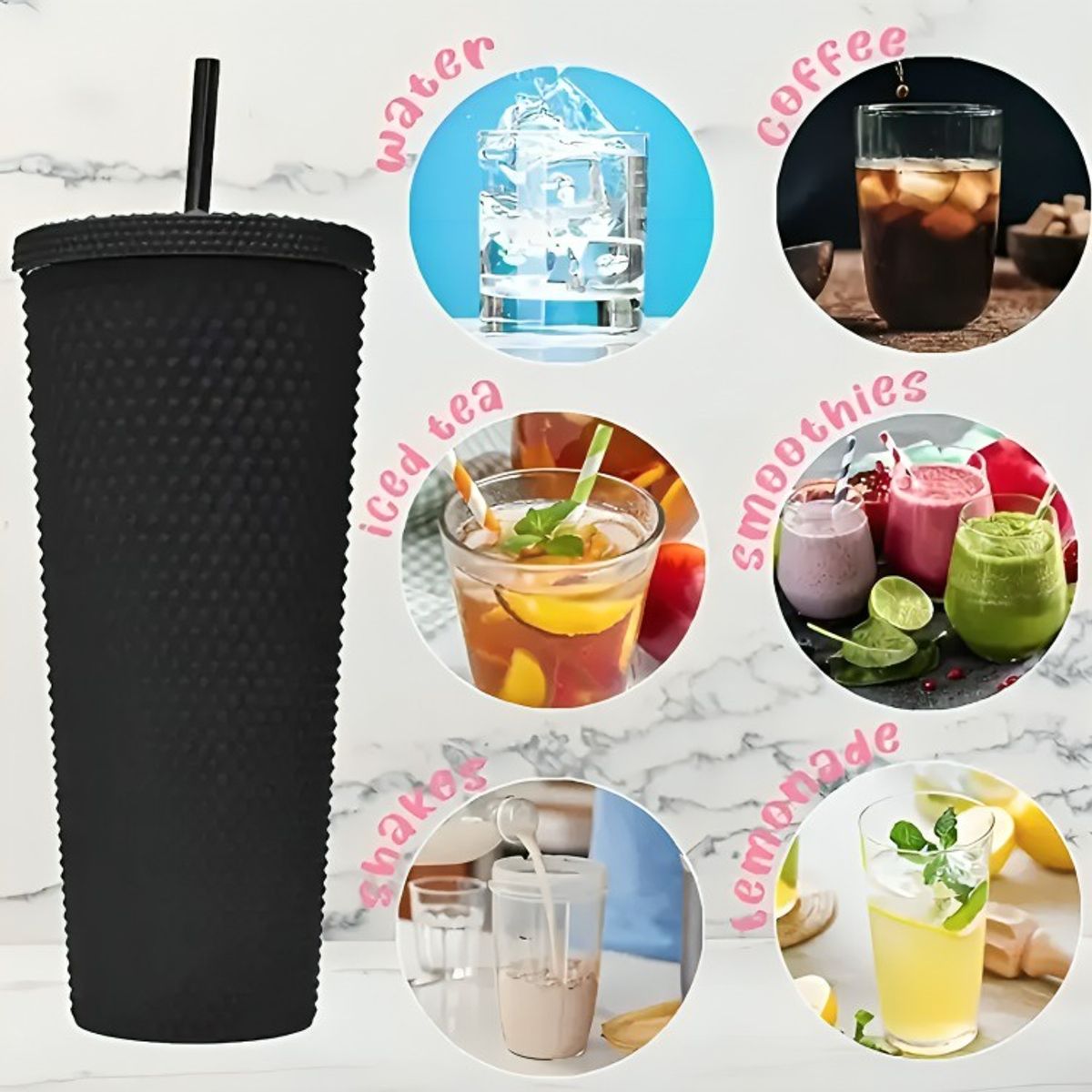 OEM - Pack De 3 Vasos Tumbler Tipo Starbucks rosa.