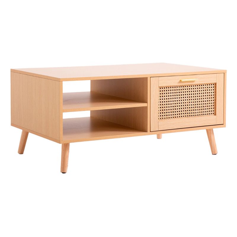 PANDALINO - Mesa de Centro Kira - Rattan y Madera - Estilo Natural - Ideal Sala de Estar