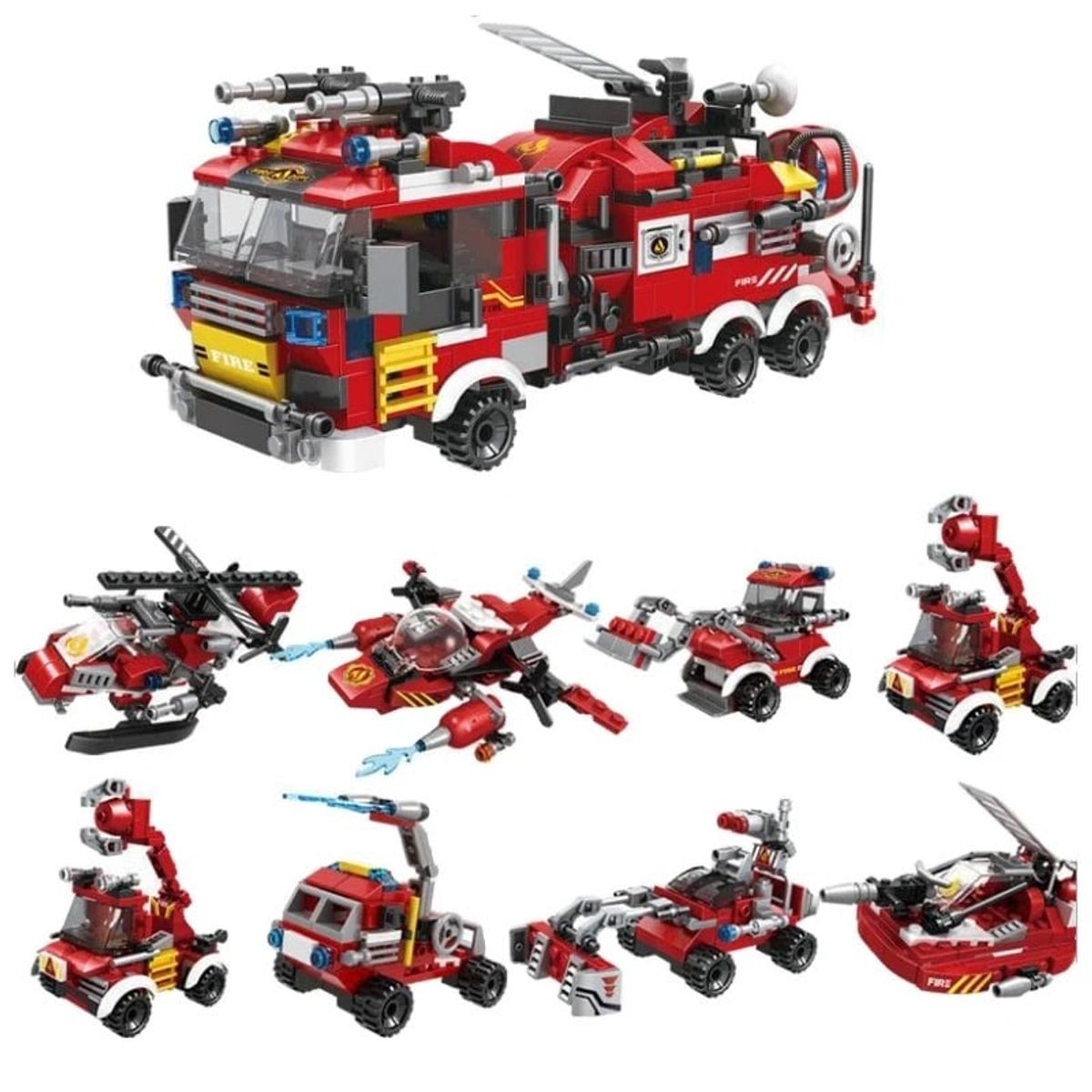 GENERICO - Camión De Bombero 8 En 1 Bloques De Construcción