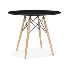 PANDALINO - Mesa redonda de comedor 80cm blanca - Negro