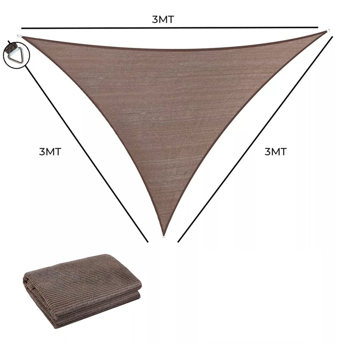 GENERICO - TOLDO VELA MALLA SOMBRA TRIAN 3X3X3 MOCHA 120GR S/ANCLAJE