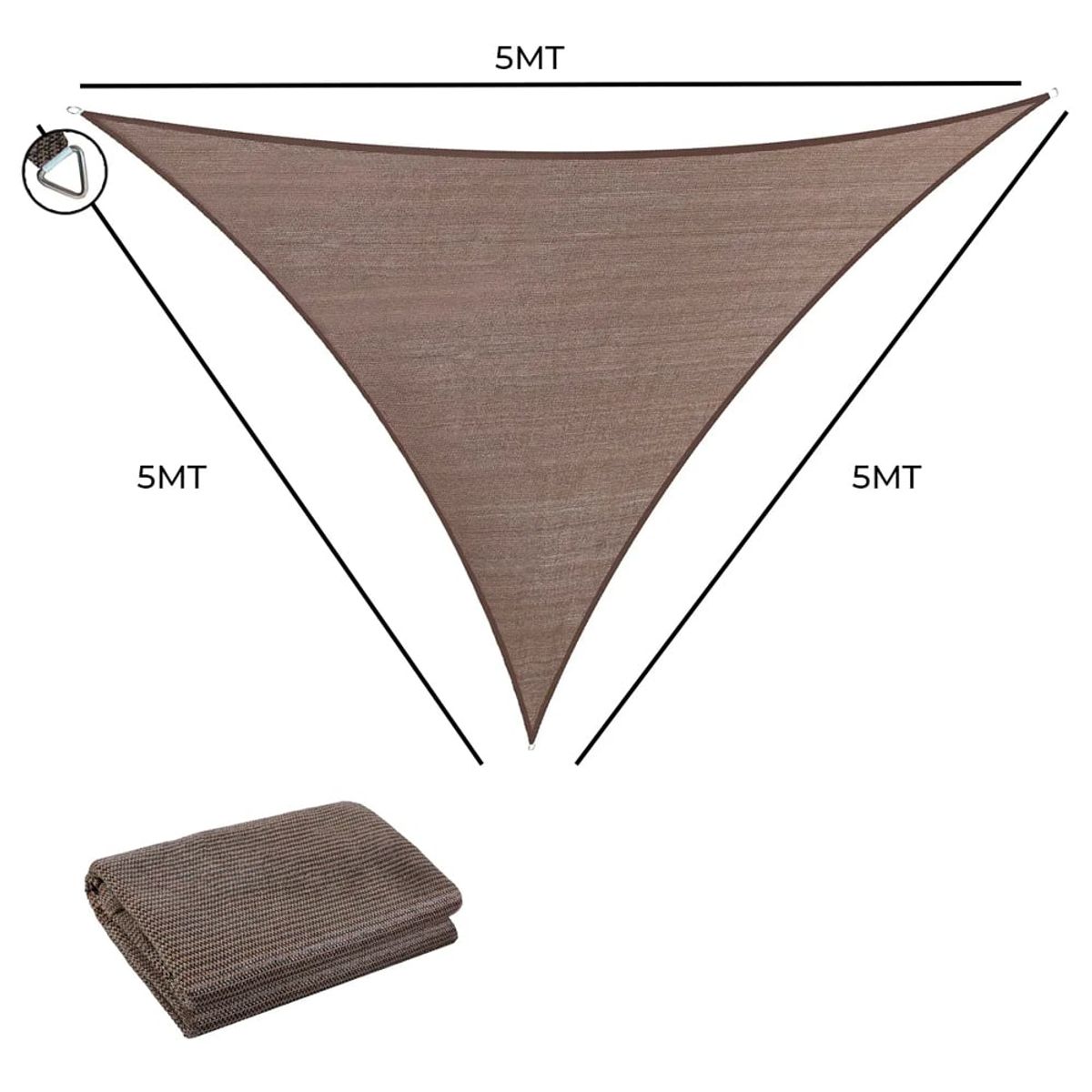 GENERICO - TOLDO VELA MALLA SOMBRA TRIAN 5X5X5 MOCHA 120GR S/ANCLAJE