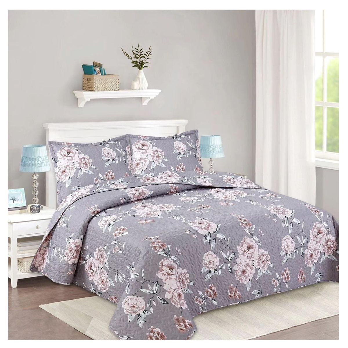 COMPRAPO - Cubrecama Quilt Liviano King Old Roses + 2 Fundas 50x70 Cm