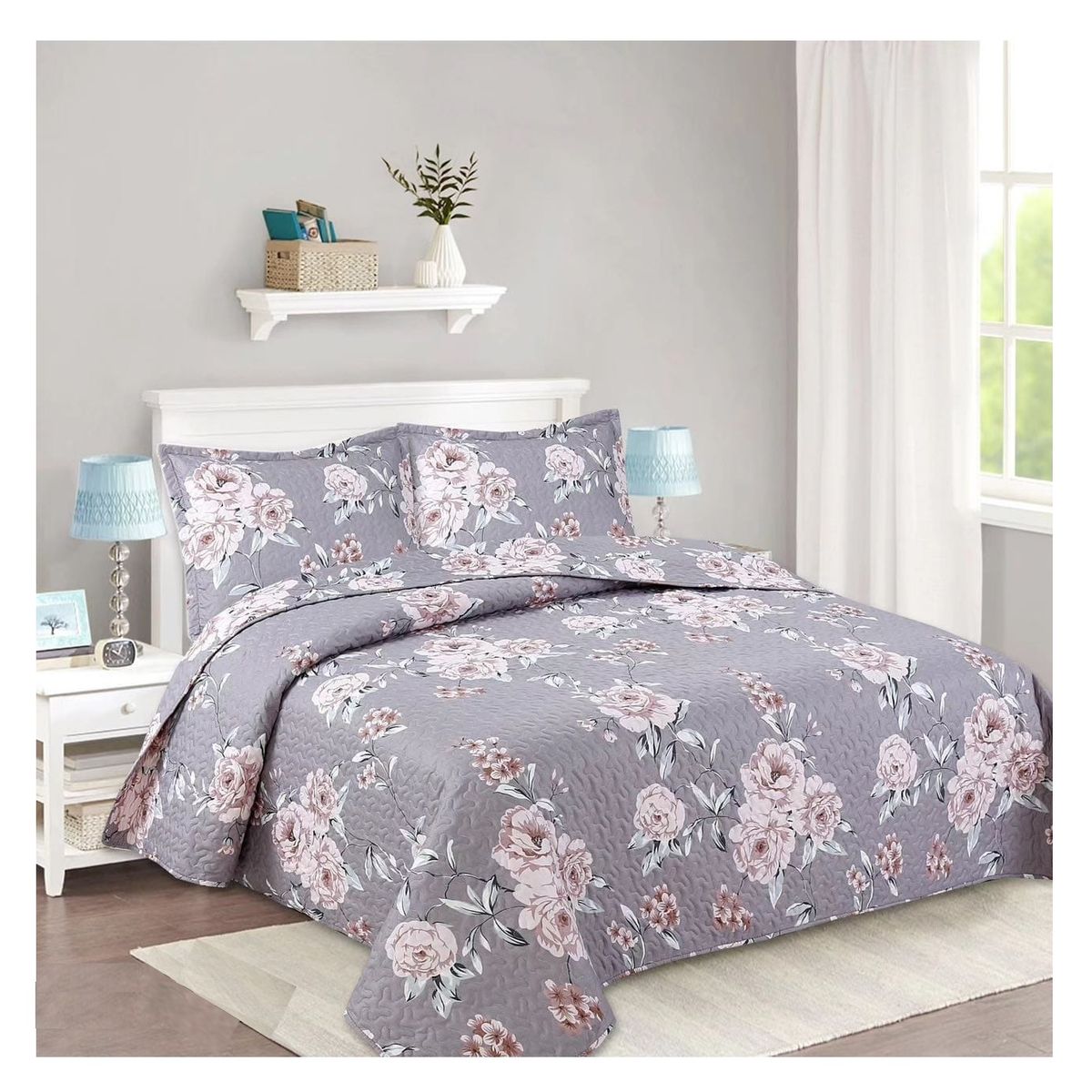 COMPRAPO - Cubrecama Quilt Liviano King Old Roses + 2 Fundas 50x70 Cm