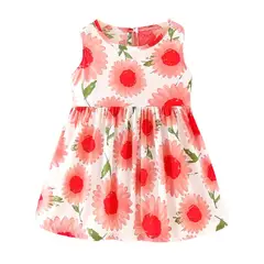KIVARA - Vestido Niña Sin Mangas Algodon Verano Estampado Flor Roja