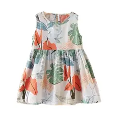 KIVARA - Vestido Niña Sin Mangas Algodon Verano Estampado Hojitas
