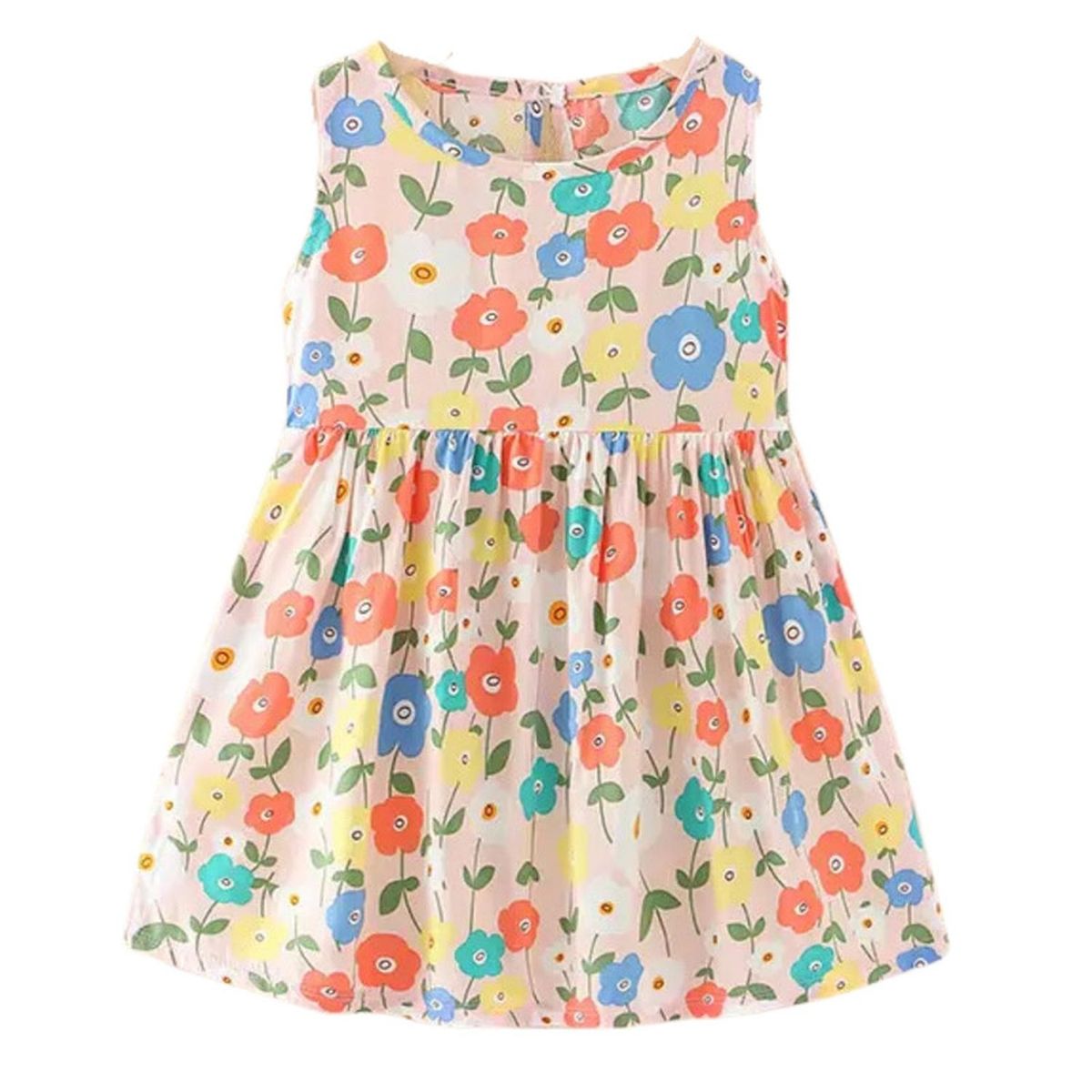 KIVARA - Vestido Niña Sin Mangas Algodon Verano Estampado Florcitas