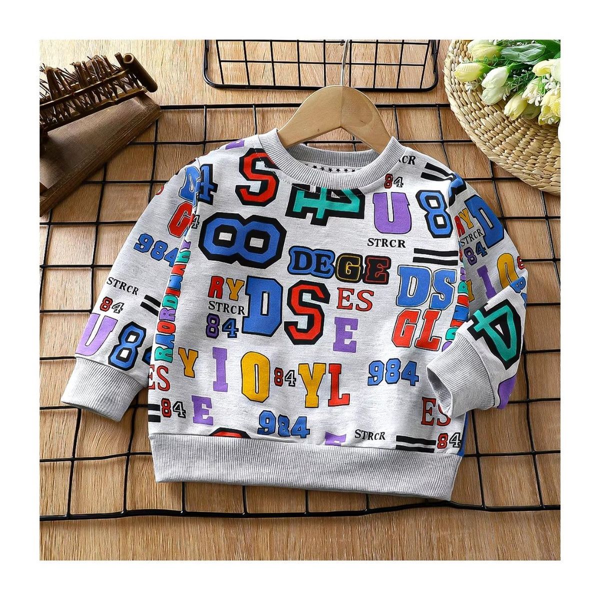 KIVARA - Poleron Infantil Algodon Diseño Numeros Gris