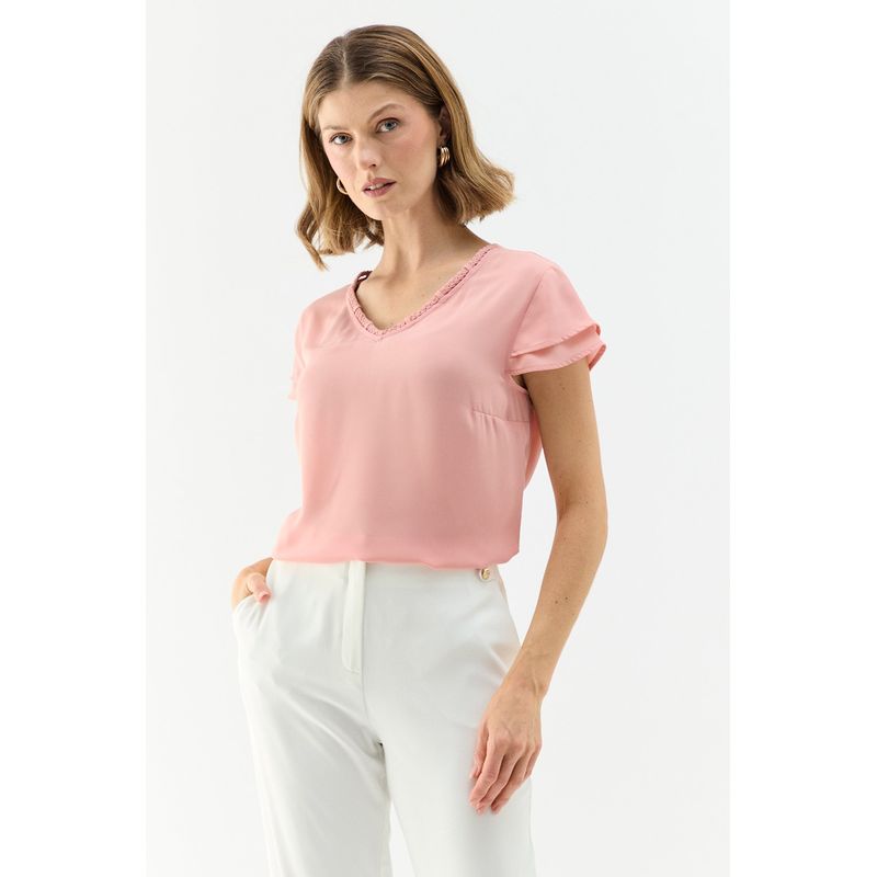 MA GRIFFE - Blusa Manga Corta Rosado Mujer Magriffe