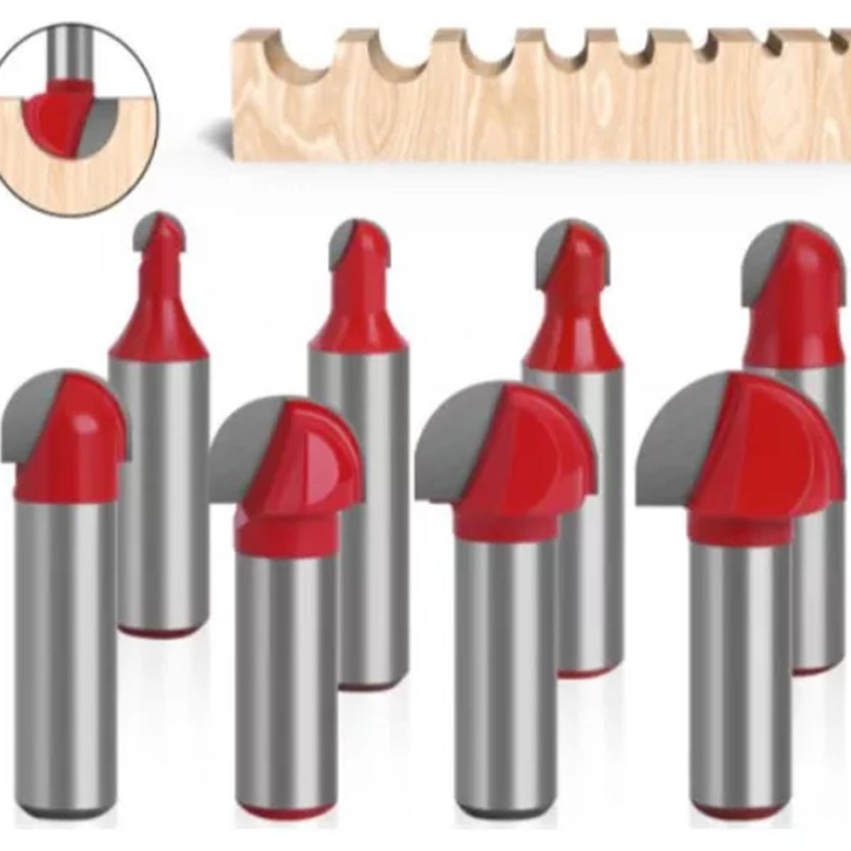 GENERICO - Fresa Madera Media Caña Vástago  ½ Set 8 pcs