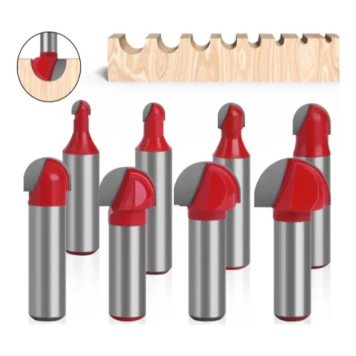 GENERICO - Fresa Madera Media Caña Vástago  ½ Set 8 pcs