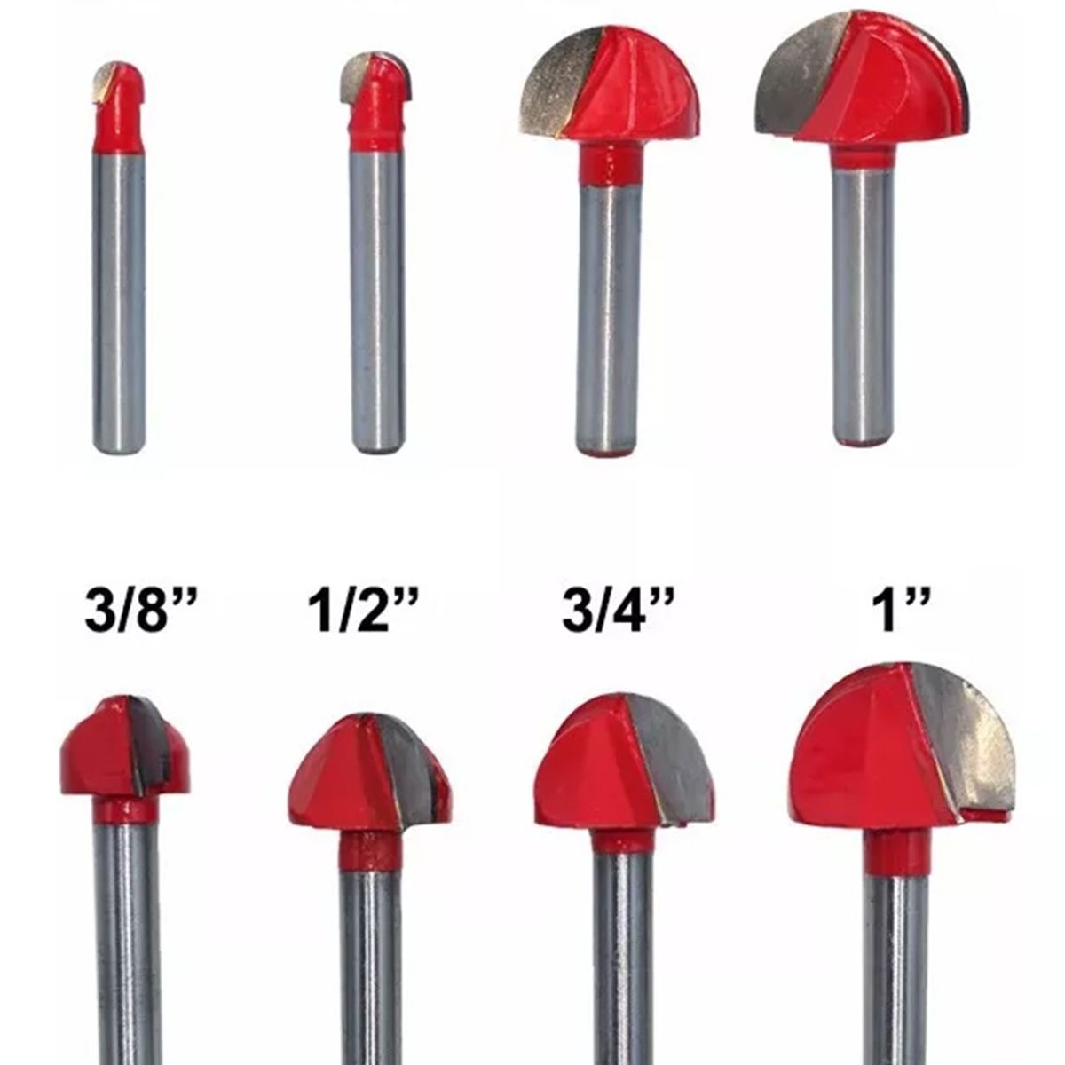 GENERICO - Fresa Madera Media Caña Vástago  ½ Set 8 pcs