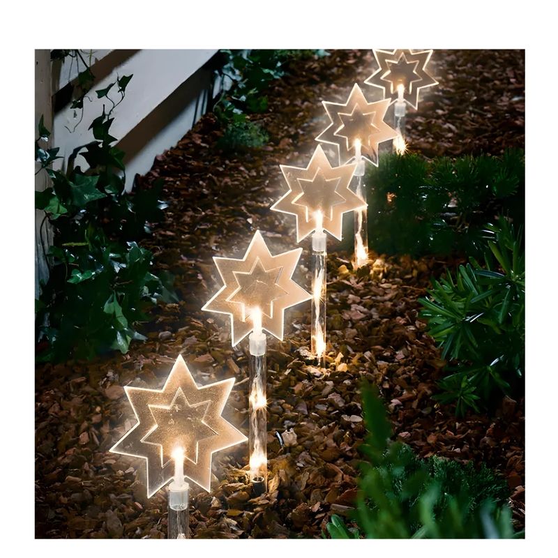 GENERICO - 5 Estacas de estrella 7 puntas LED a pilas para jardín