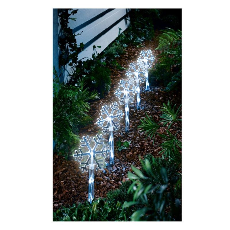 GENERICO - 5 Estacas de Copo de nieve LED a pilas para jardín
