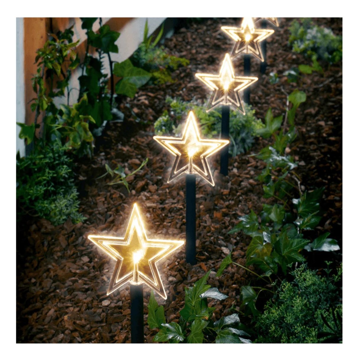 GENERICO - 5 Estacas de estrella 5 puntas LED a pilas para jardín