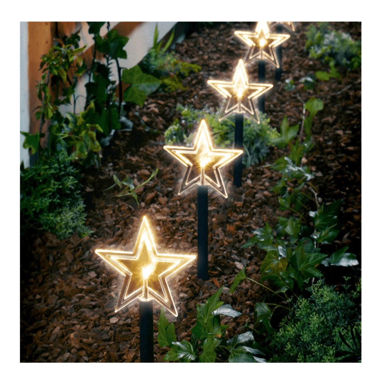 GENERICO - 5 Estacas de estrella 5 puntas LED a pilas para jardín