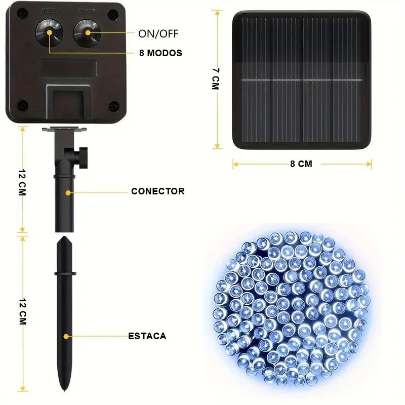 GENERICO - Guirnalda de luces 100 LED SOLAR blancas