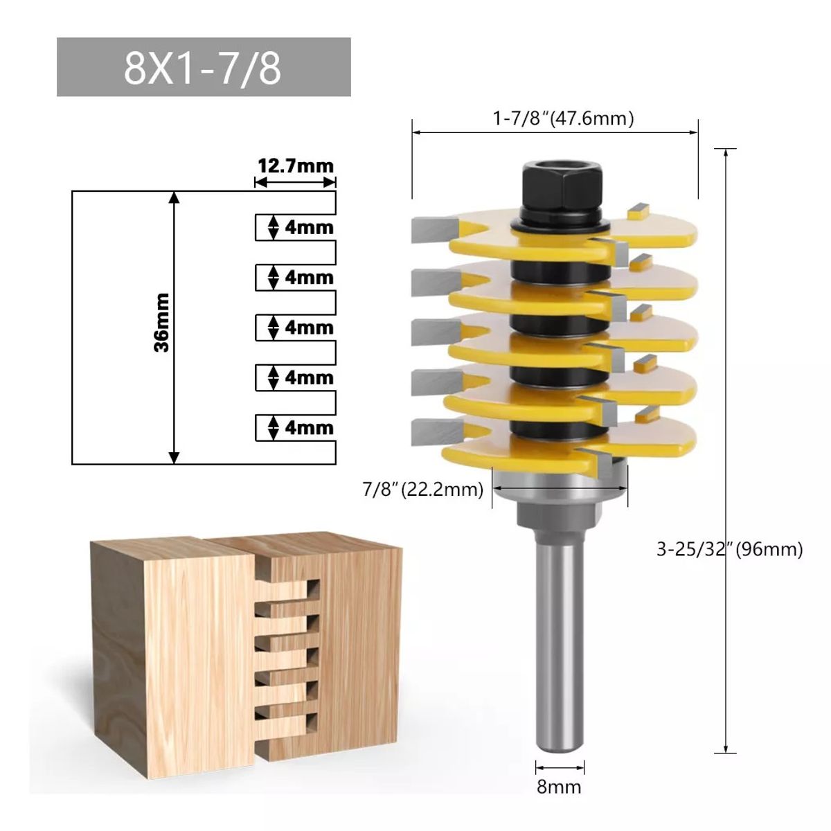 GENERICO - Fresa Madera Espigadora Vastago 8 mm x 36 mm