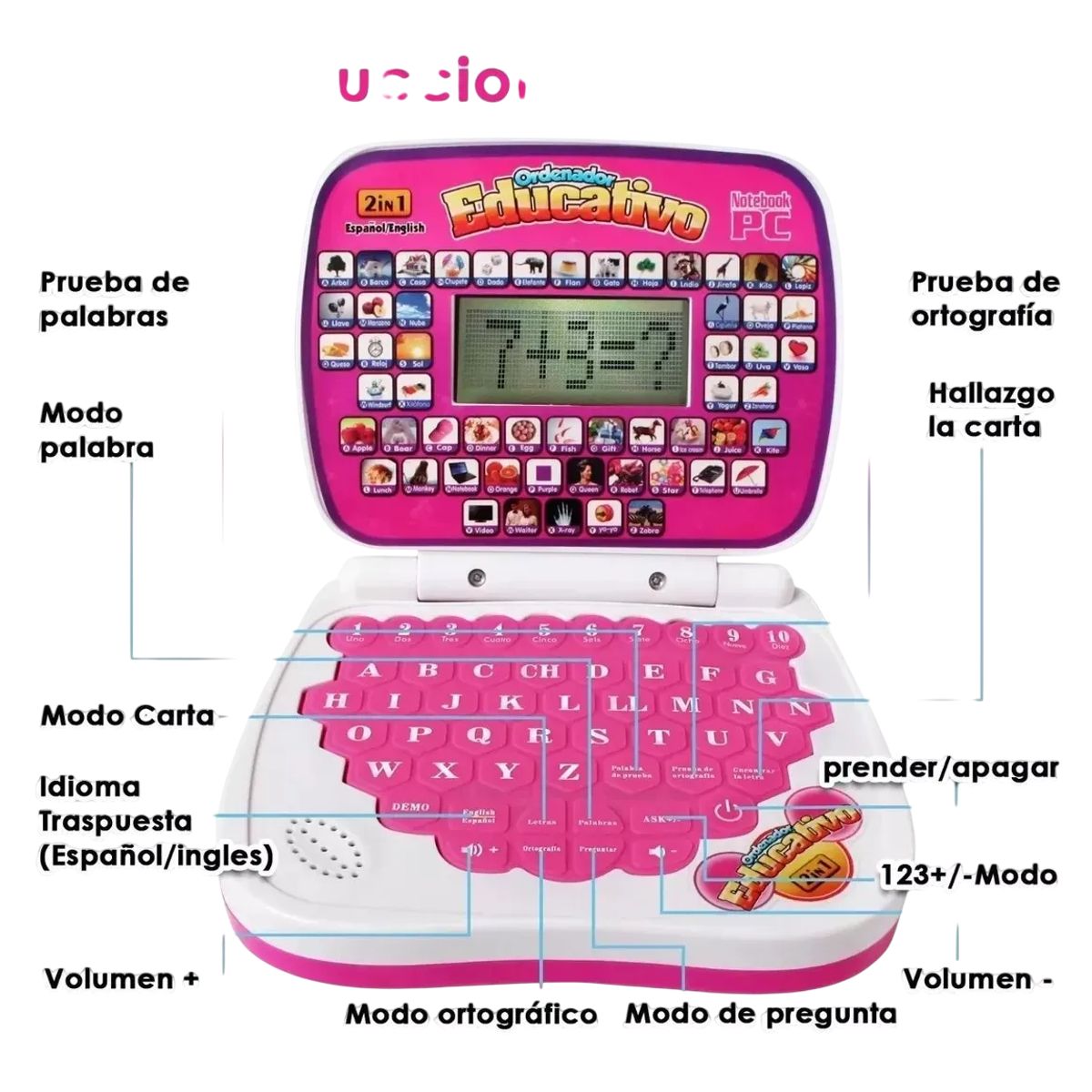 GENERICO - Mini Ordenador Didáctico Educativo Rosado