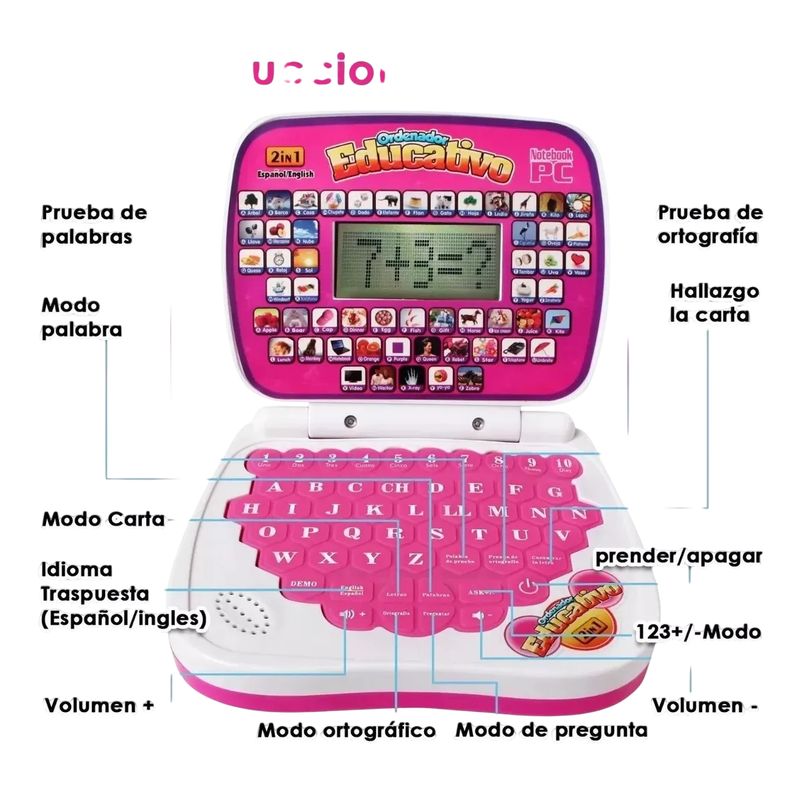 GENERICO - Mini Ordenador Didáctico Educativo Rosado